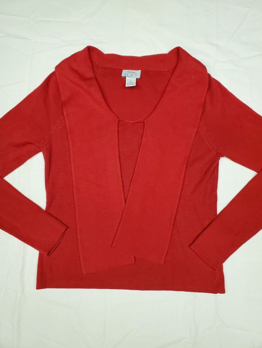LOFT Ann Taylor Red Merino Wool Cashmere Open Front Shawl Cardigan Sweater Small
